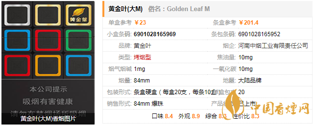 黃金葉大m煙價(jià)格表 黃金葉大m煙口感分析