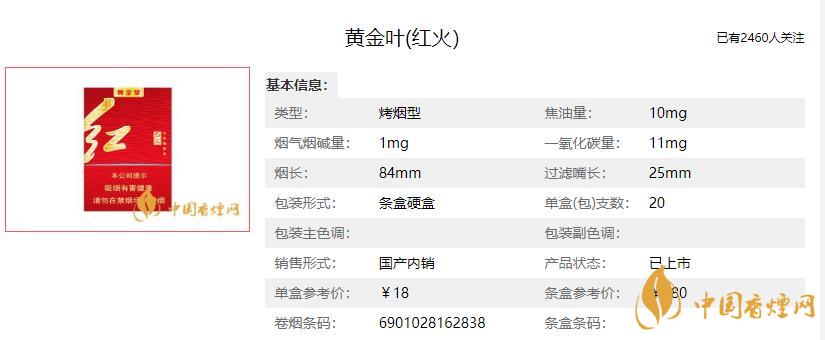 黃金葉紅火香煙多少錢一盒 黃金葉紅火香煙價格表和圖片